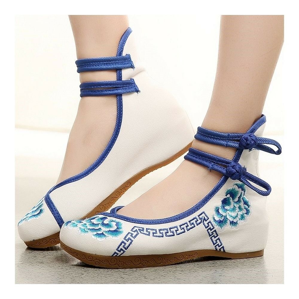 Old Beijing Cloth Embroidered Shoes Slipsole   blue