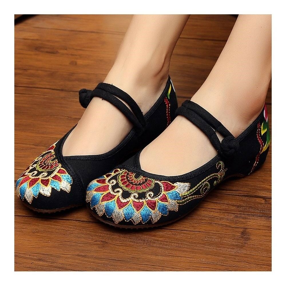 Square Dance Old Beijing Cloth Shoes Embroidered National Style    black