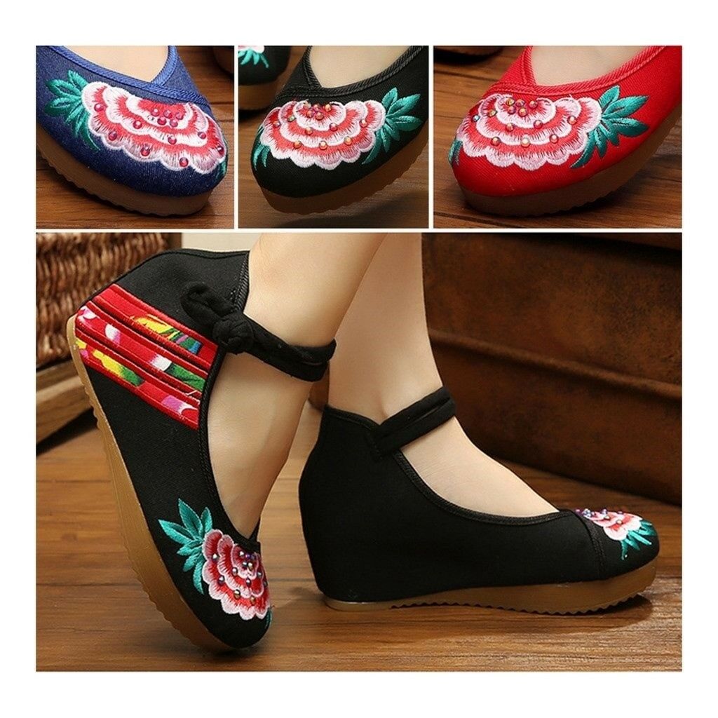 Old Beijing Cloth Shoes National Style Embroidered Thin Shoes   red