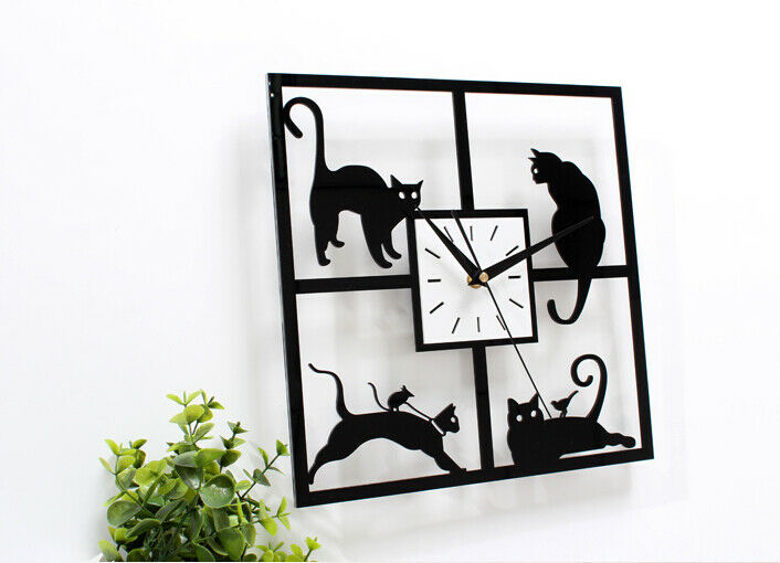 Fashionable Creative Small Cat Wall Clock Countryside Art Cartoon Silent