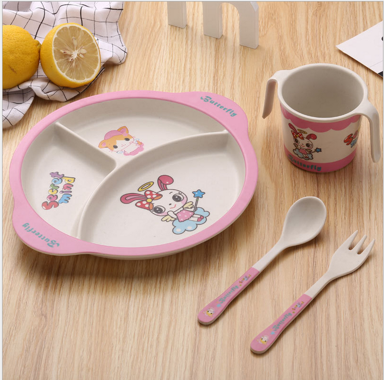Kids Dinnerware Set 5PCS with Gift Box - Bamboo Fiber GREAT GIFT