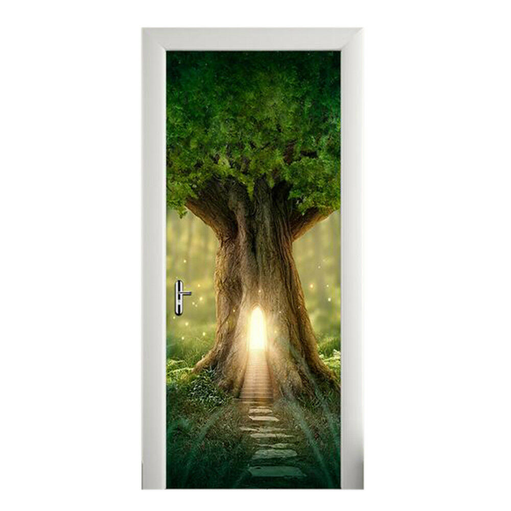 Door Sticker New 3D DIY PVC Waterproof  Door Wall Mural Log Cabin qd054