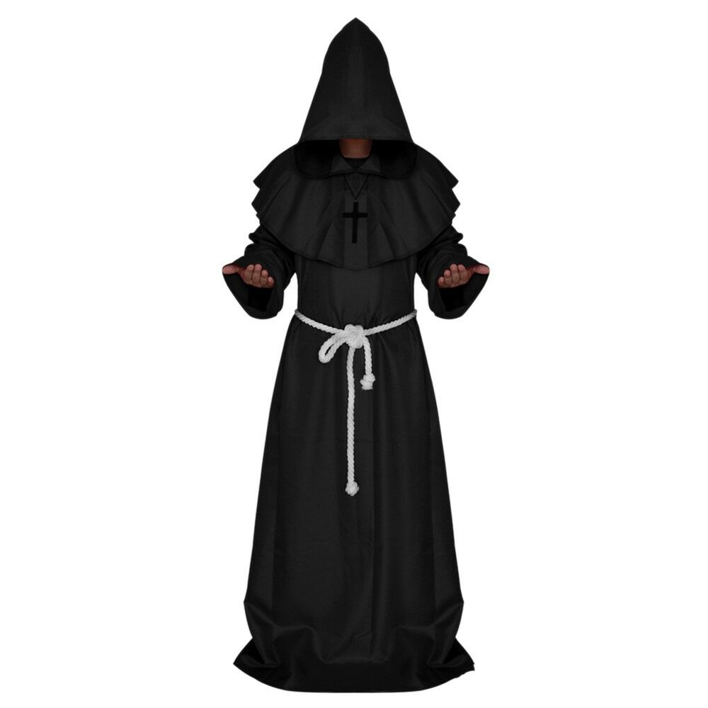 Halloween Cosplay Middle Ages Monk Wizard Christian black S