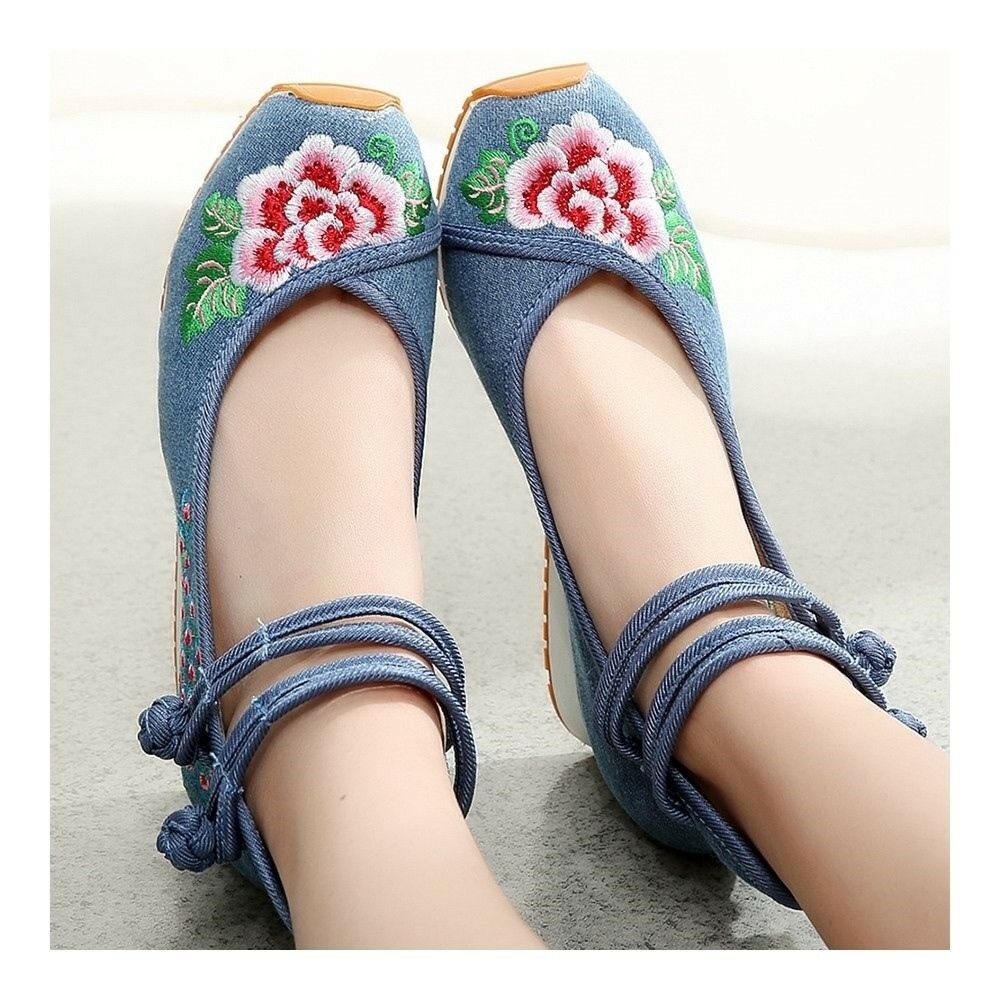 Sports Old Beijing Cloth Embroidered Shoes   jeans blue