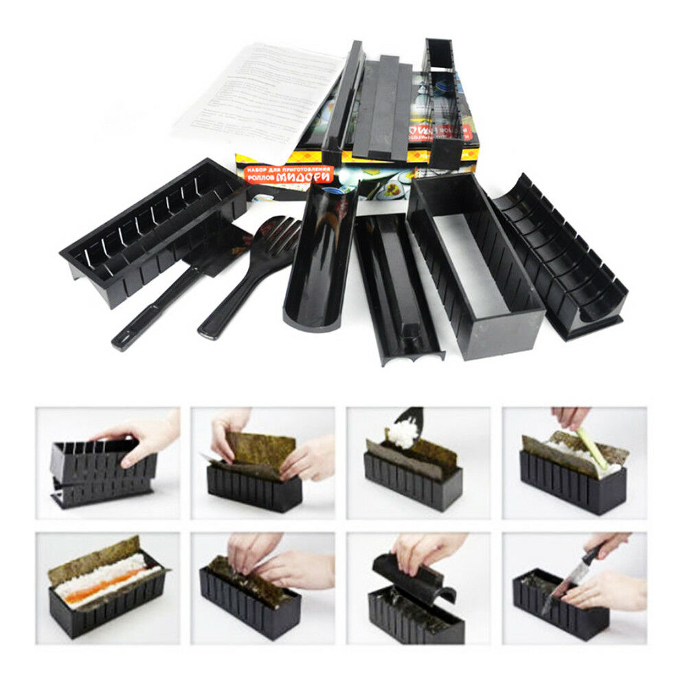10 in 1 Sushi Maker Kit Rice Roll Mold Kitchen DIY Easy Chef Mould Roller Cutter
