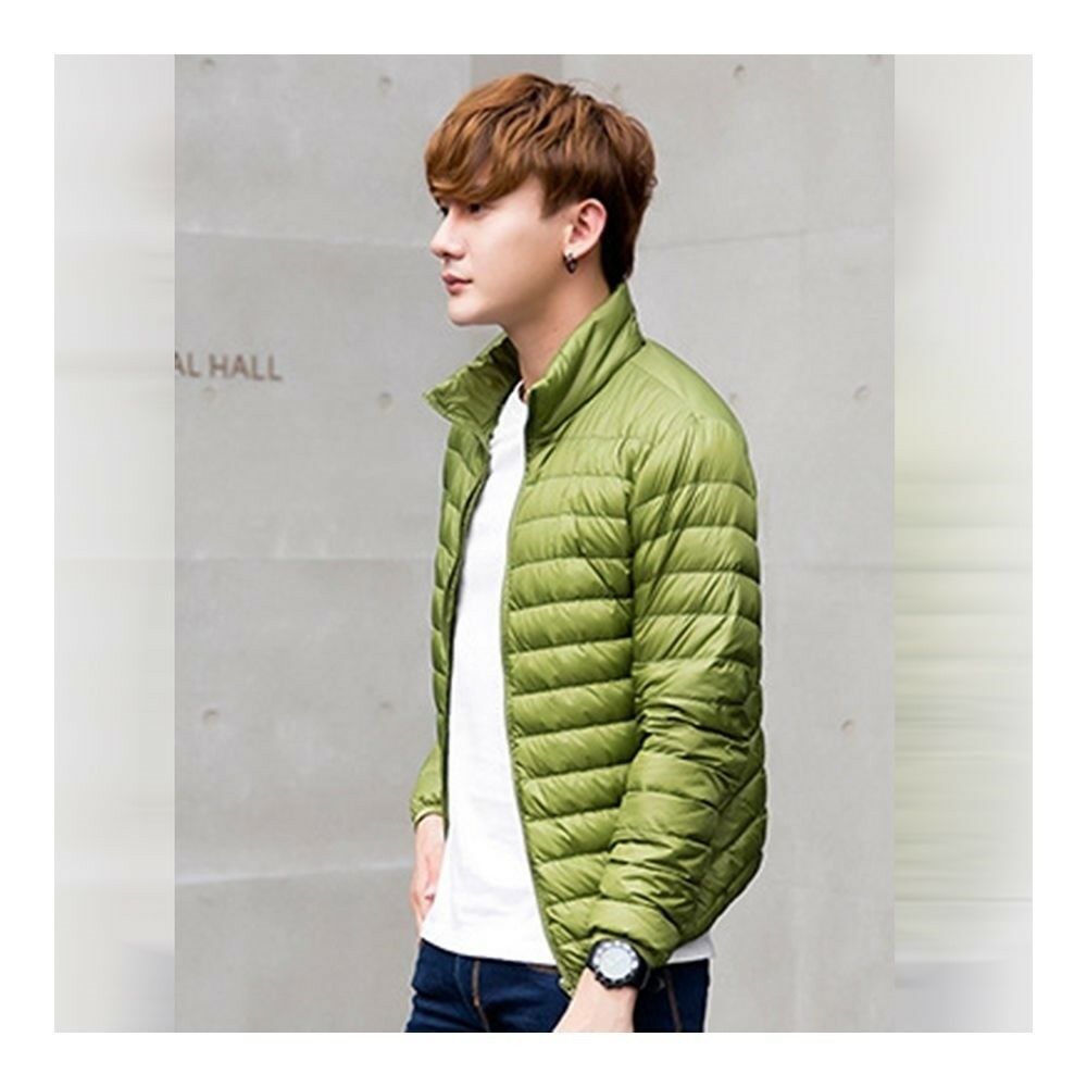 Light Thin Down Coat Man Stand Collar Winter Plus Size   green