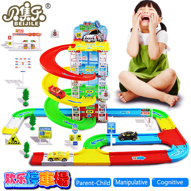 DIY children puzzle assembled three-track car simulation model toy car park suit