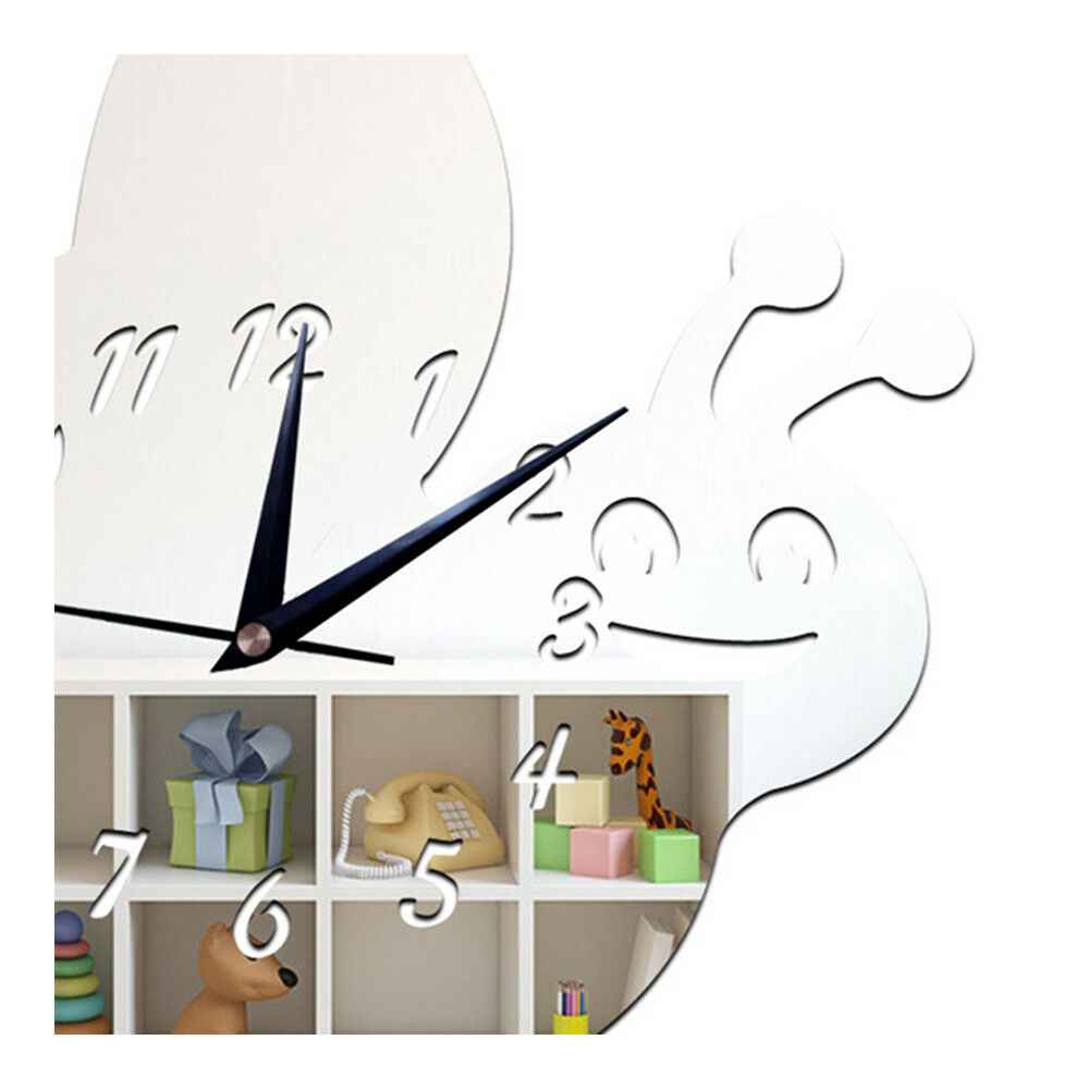 Kid Room Silent Cute Bee Mirror Wall Clock