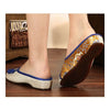 Old Beijing Cloth Embroidered Shoes Flax Slippers  blue