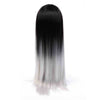 30" 75cm Long Gradient Ramp  Hair Cap Synthetic Wig Black and White Cosplay