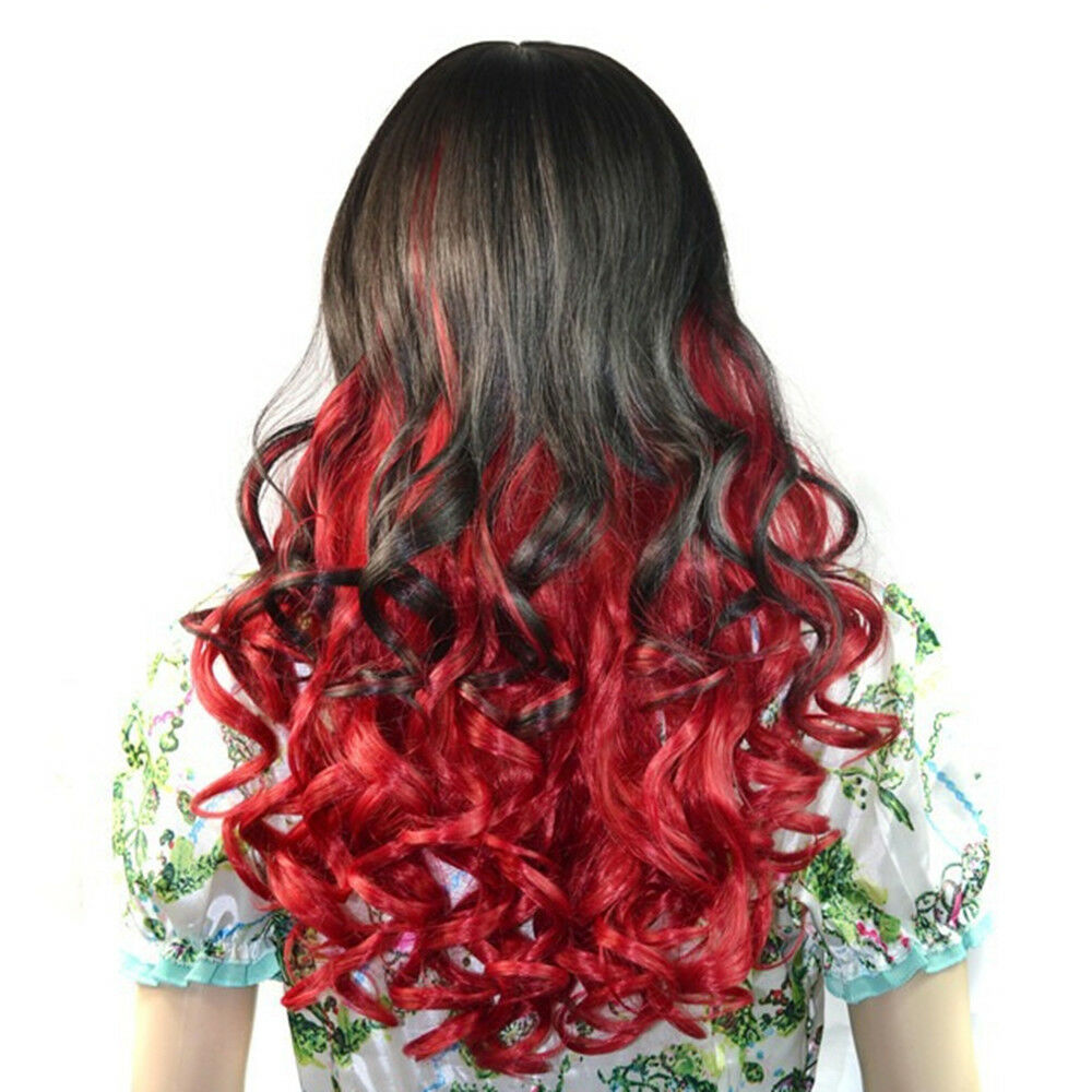 60cm Curly Wavy Gradient Front Lace Wig Blunt Curled Hair Cap Cosplay