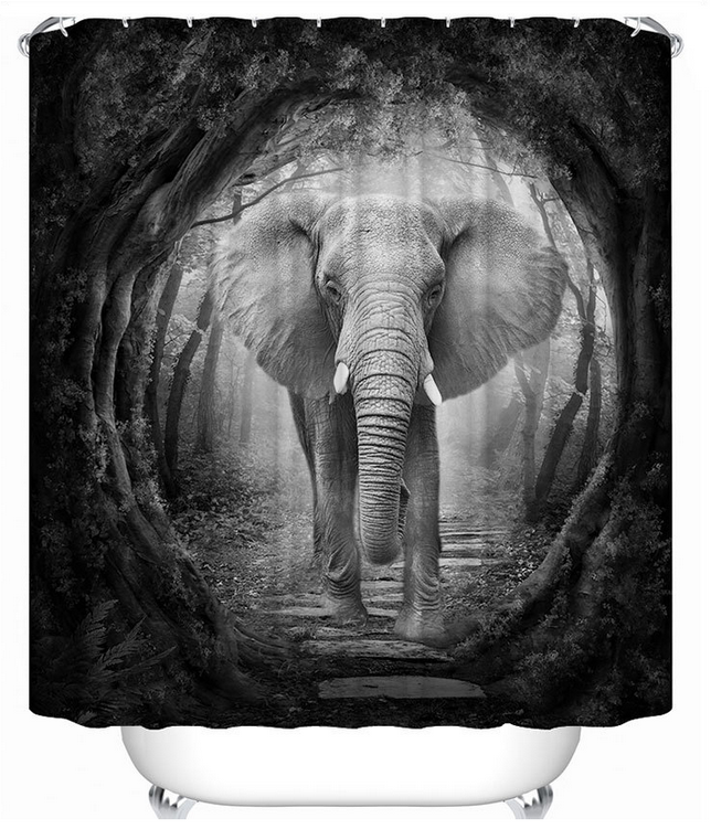 1.8x1.8m Waterproof Shower Curtain Polyester Fabric Bathroom 12 hooks Elephant