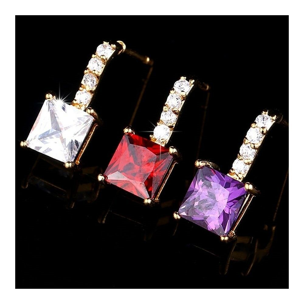 Square Zircon Ear Accessory   gold plated red zircon