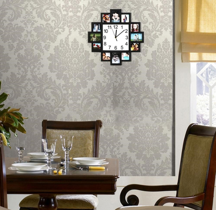 12 Photoes Foto Rahmen mit Wanduhr 2 in 1