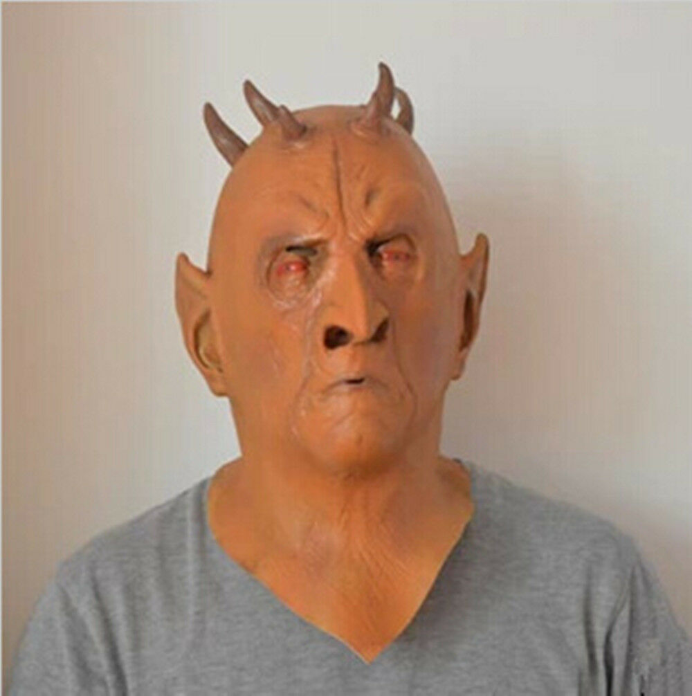 Red Eye Devil Head Mask Rubber Latex Animal Costume Full head Mask Halloween Cos