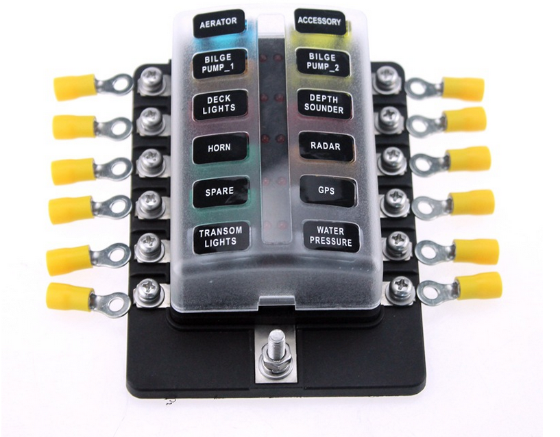 100A 12 Way Circuit LED indicates  Blade Fuse Box Block Holder Standard ATO