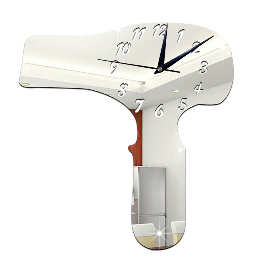 Living Room Decoration DIY Creative Hair Drier Pattern Mirror Wall Clock