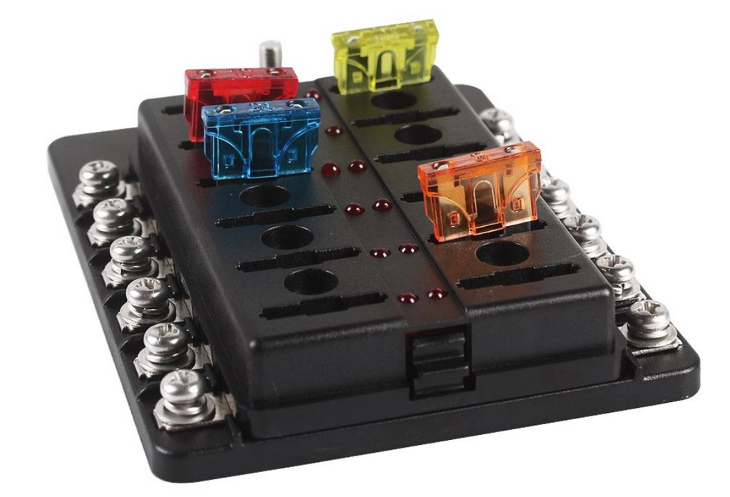 100A 12 Way Circuit LED indicates  Blade Fuse Box Block Holder Standard ATO