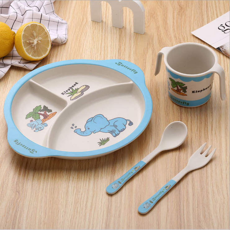 Kids Dinnerware Set 5PCS with Gift Box - Bamboo Fiber GREAT GIFT