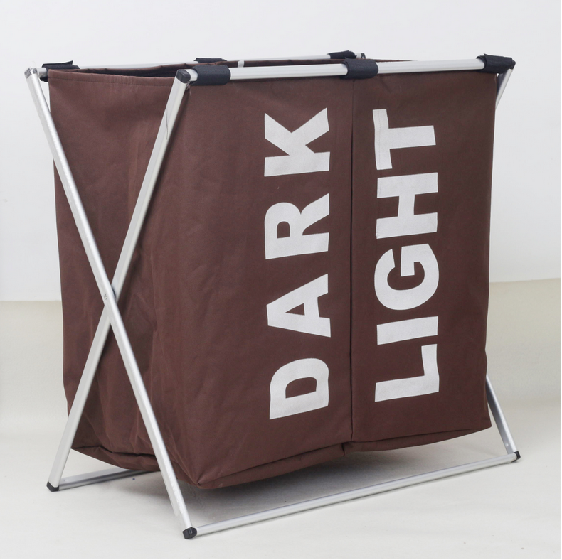 Large 2Compartments Durable Aluminium Rack Folding Laundry Basket Storage Hamper