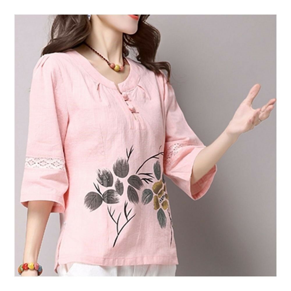 Han Chinese Clothing Improved Cotton&Flax Top Wear   pink