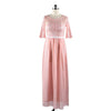 Lace Macrame Sexy Chiffon Full Dress   pink