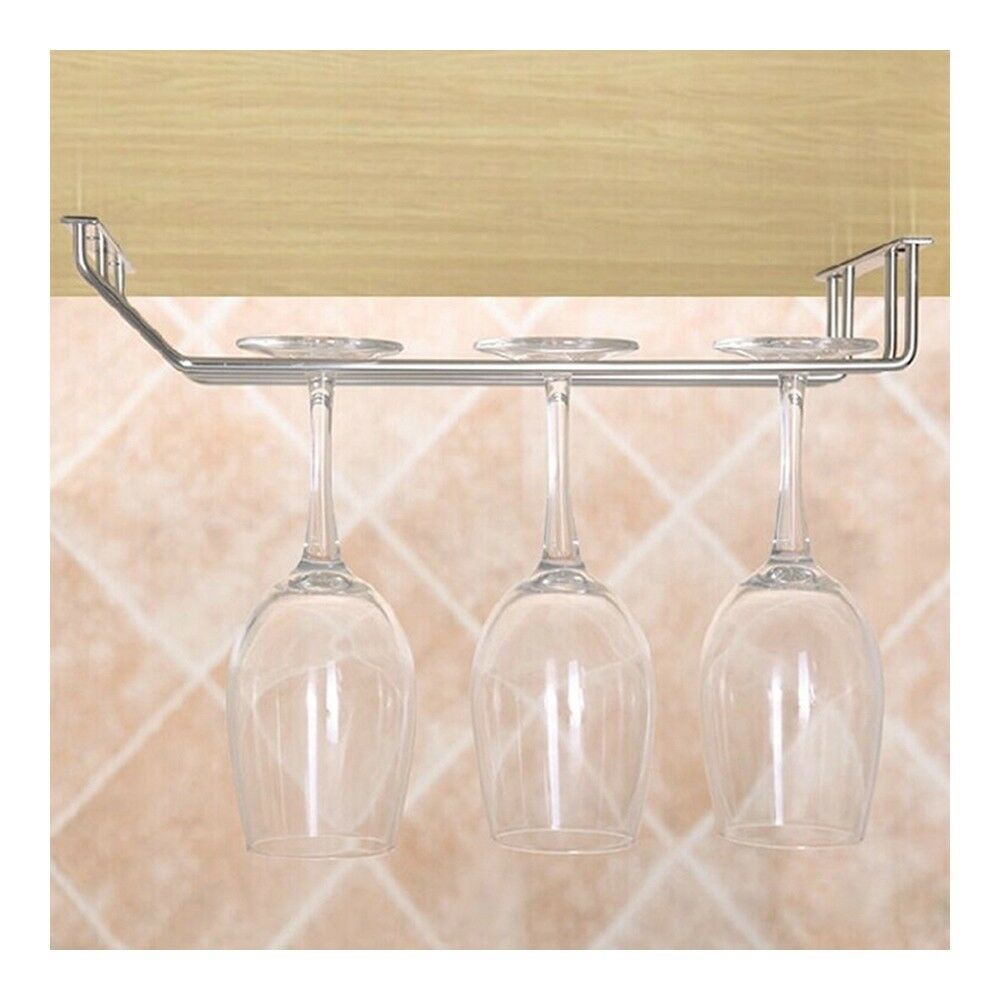 Stainless Steel + Iron Wine Glass Stand Hanging Beverage Holder with 2 row