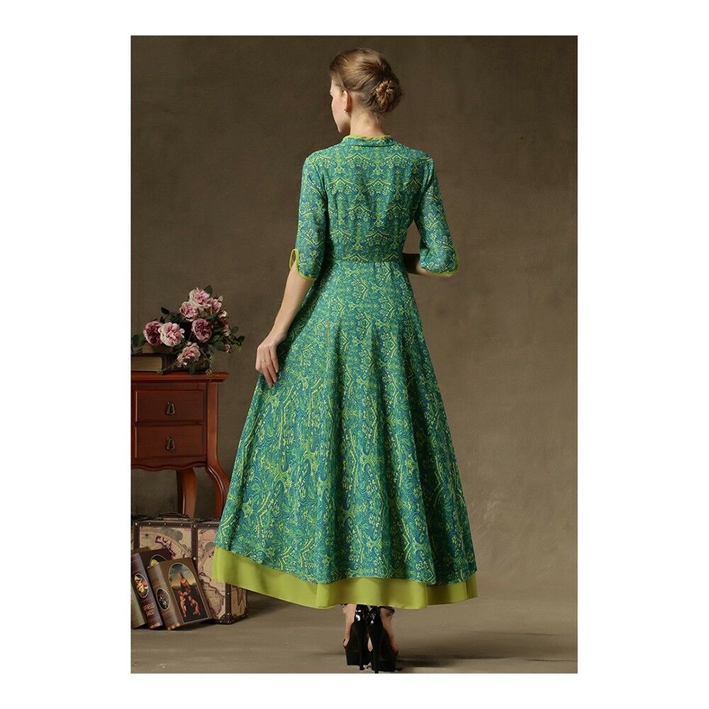 Improved Cheongsam Contrast Color Dress Middle Sleeve   S