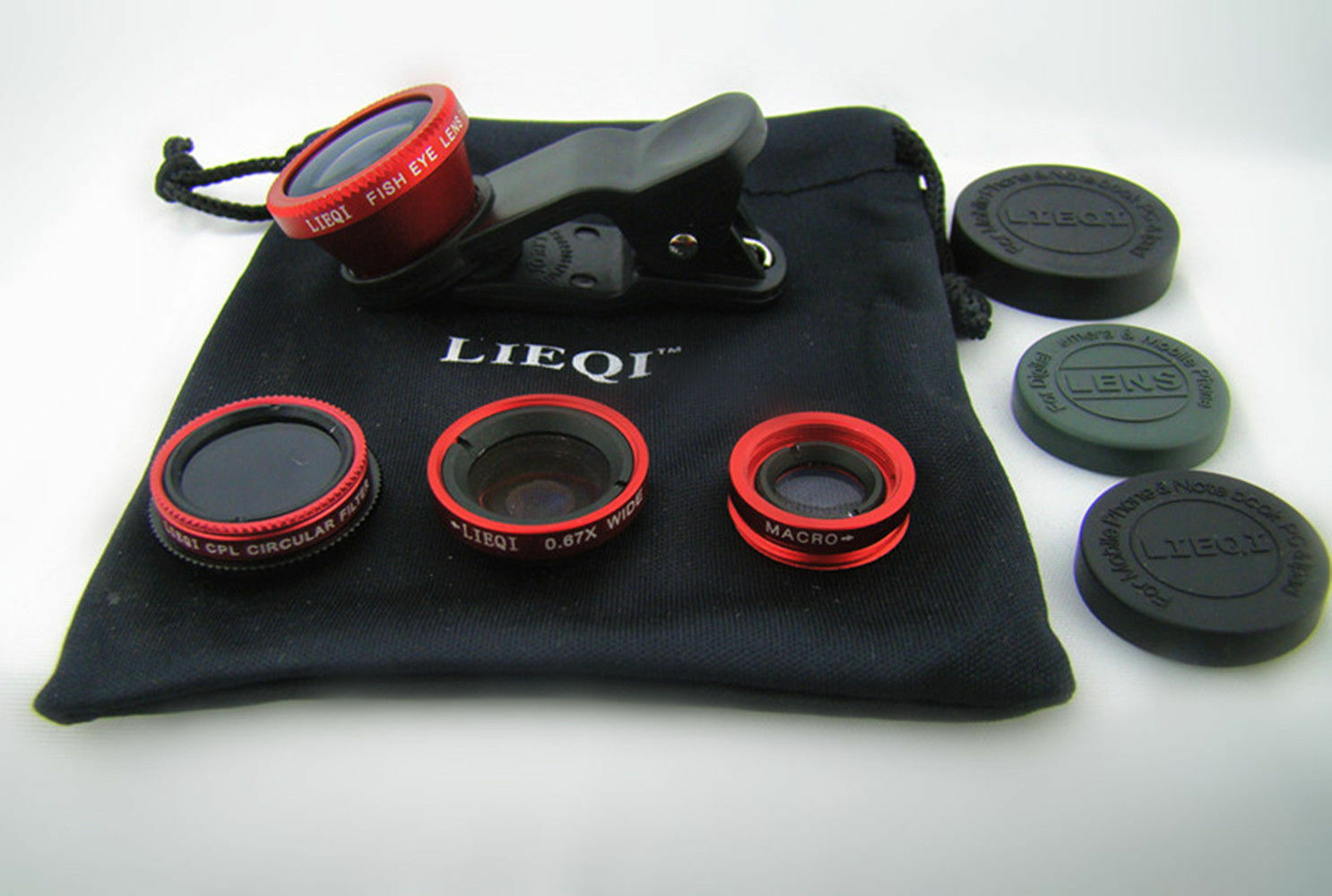 LIEQI LQ008 super wide-angle fisheye macro CPL filter Four phone camera Red