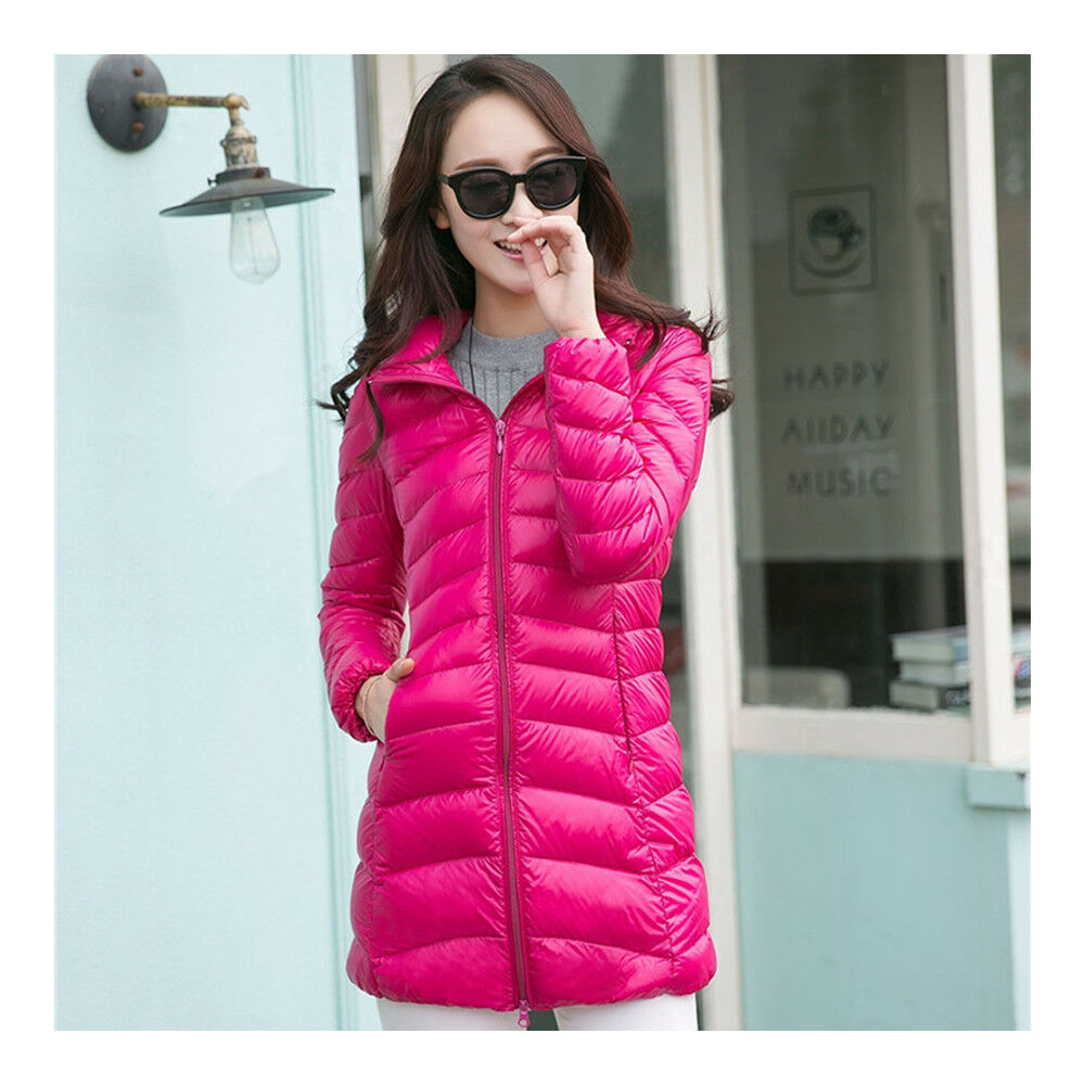 Light Thin Down Coat Woman Middle Long Hoodied