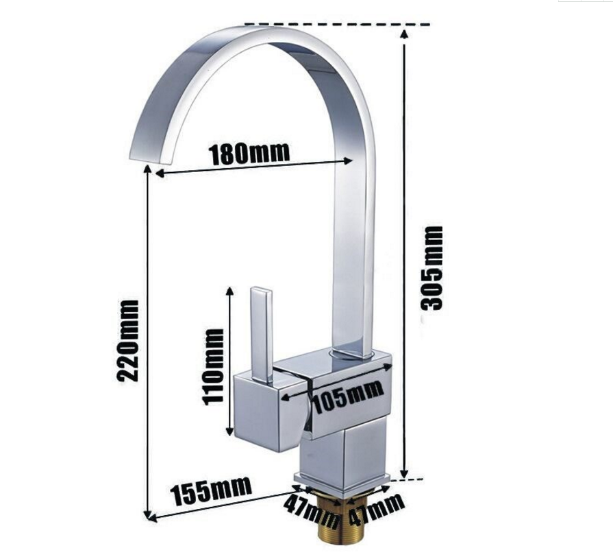 Rotative Wasserfall Küchen Armatur Chrom Messing 30cm