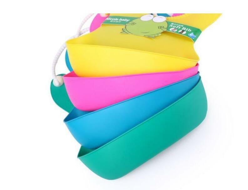 Waterproof Silcone Roll Up Baby Soft Bib  4pcs a lot Food Catcher Pocket