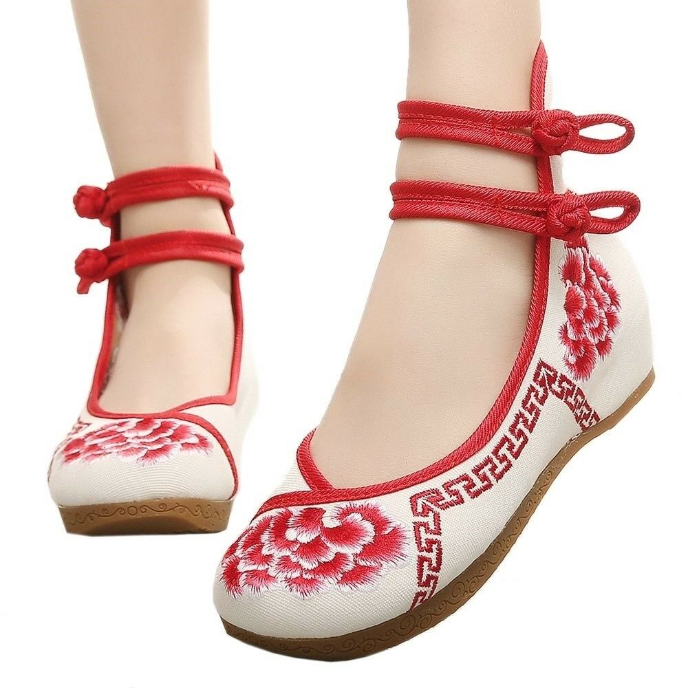 Old Beijing Cloth Embroidered Shoes Slipsole  red