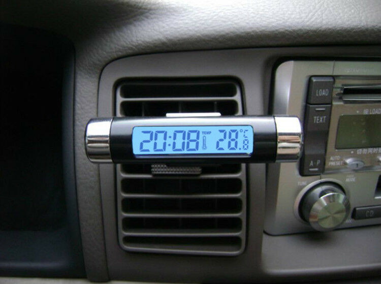 2 In 1 LCD Display Thermometer Car Electronic Clock Type Of Air Outlet Clamp