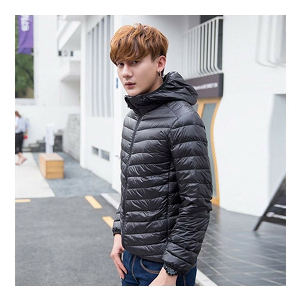Light Thin Short Down Coat Man Hooded Fashionable   black