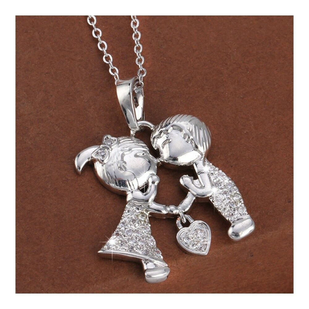 Wedding Lovers Heart Pendant Gold Platinum Galvanized Austrian Zircon   white