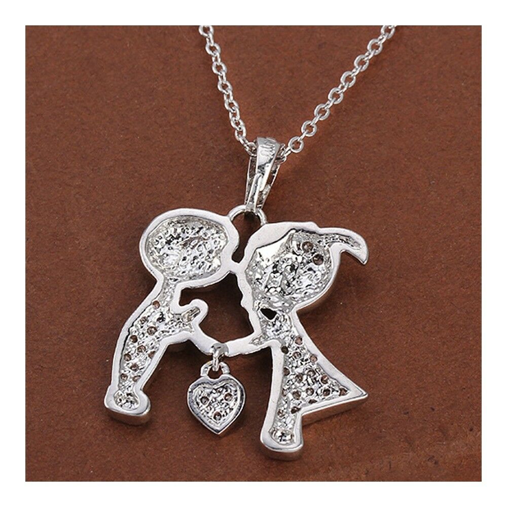 Wedding Lovers Heart Pendant Gold Platinum Galvanized Austrian Zircon   white