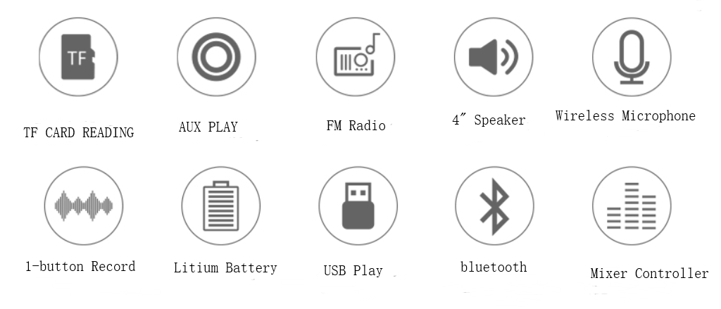 4" Rechargeable  Party Speaker System Karaoke Bluetooth USB/SD/FM/Record