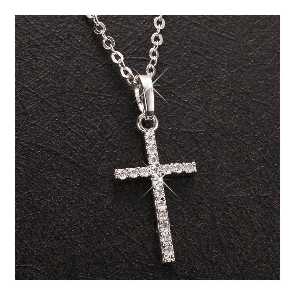 Cross Pendant Zircon Diamanted Necklace   silver