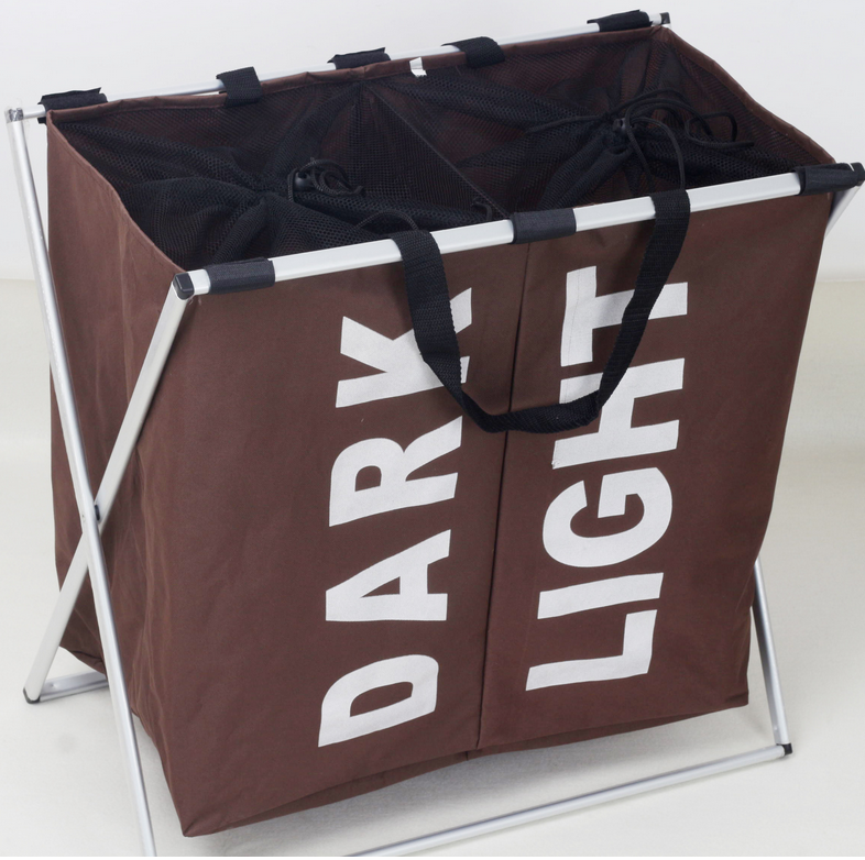 Large 2Compartments Durable Aluminium Rack Folding Laundry Basket Storage Hamper