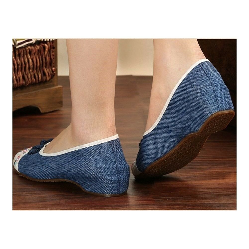 Peacock Old Beijing Cloth Embroidered Shoes   blue