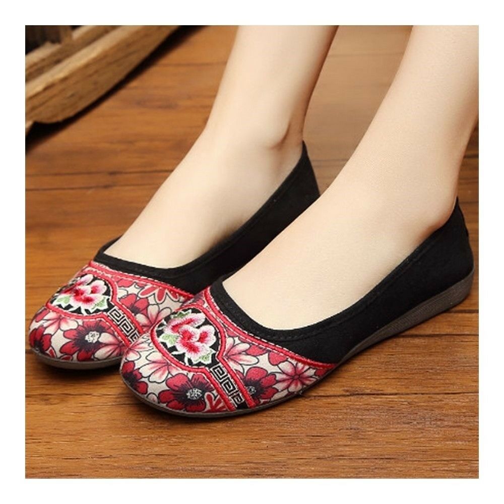 Old Beijing Cloth Shoes Casual National Style Splicing    black