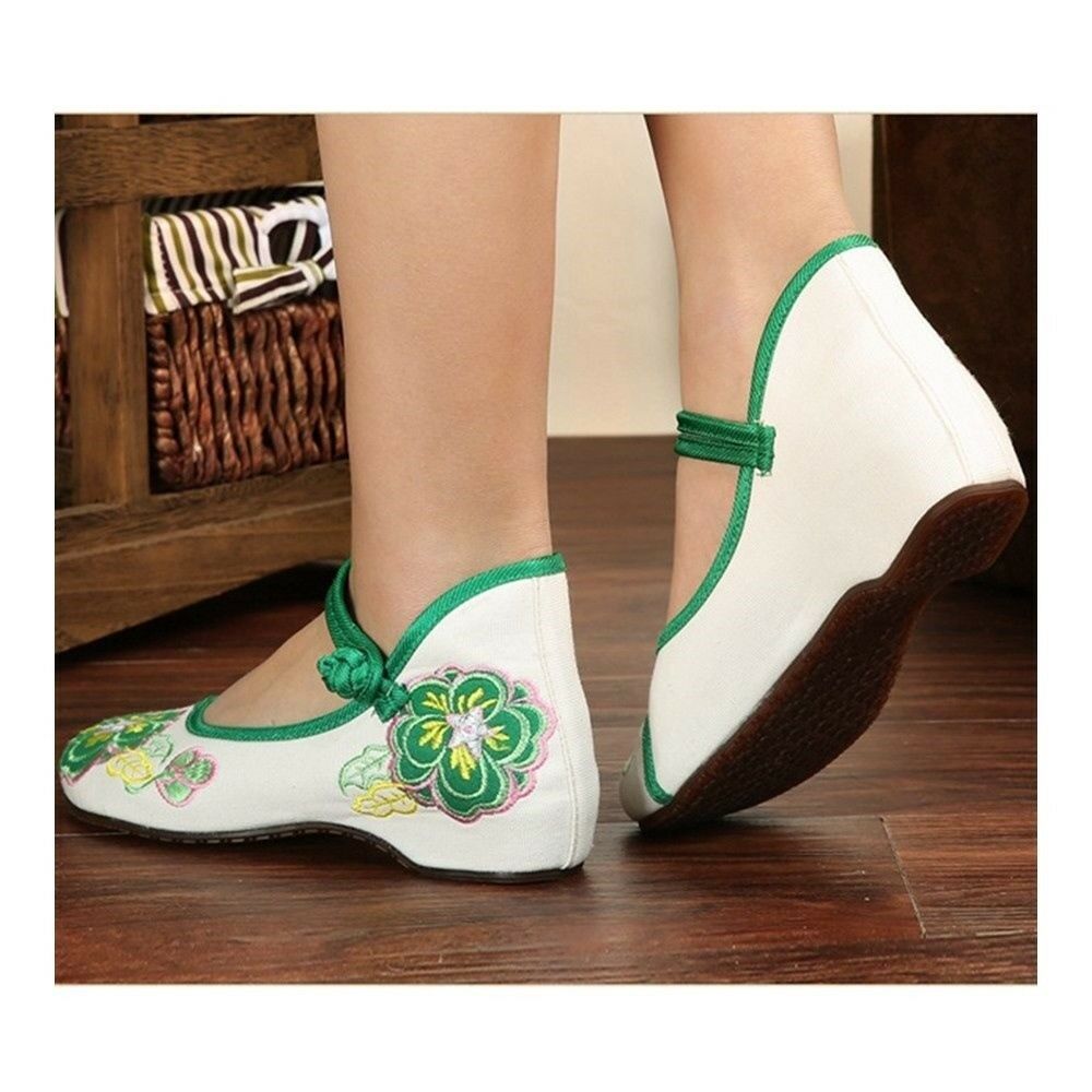 Small White Shoes Old Beijing Cloth Embroidered Shoes   green