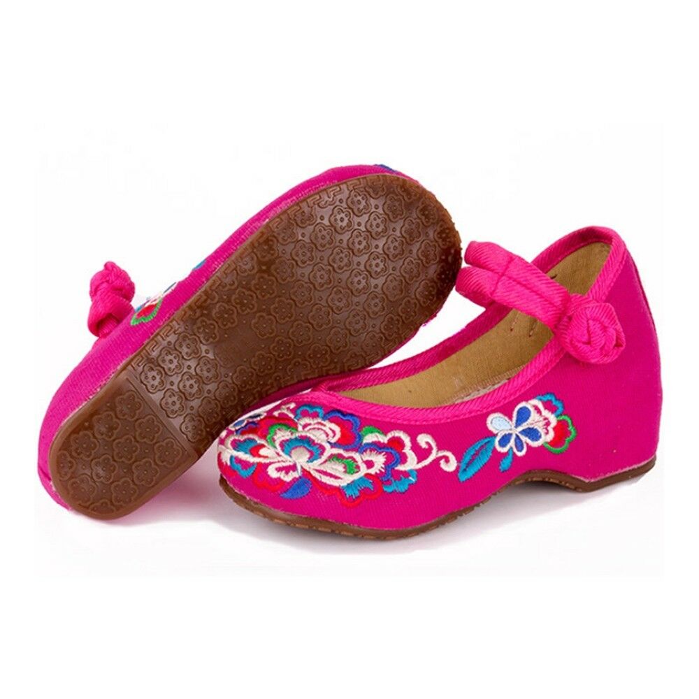 Kid Old Beijing Embroidered Cloth Shoes   rose red