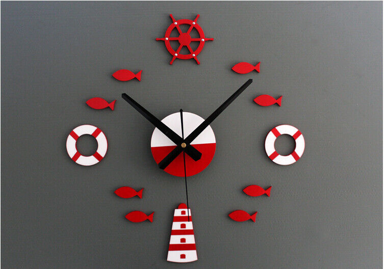 DIY Tower Helm Life Buoy Small Fish Clock  Wall Clock Silent DIY Clock