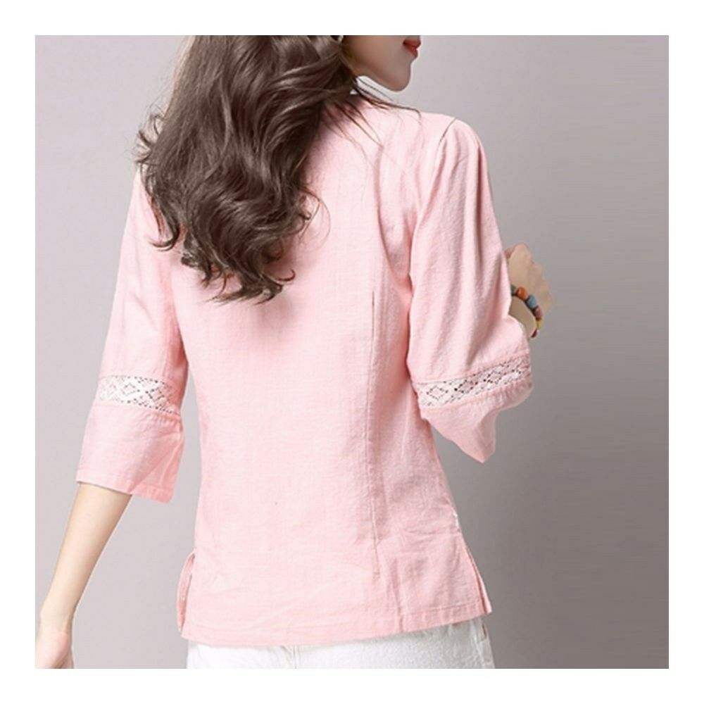 Han Chinese Clothing Improved Cotton&Flax Top Wear   pink
