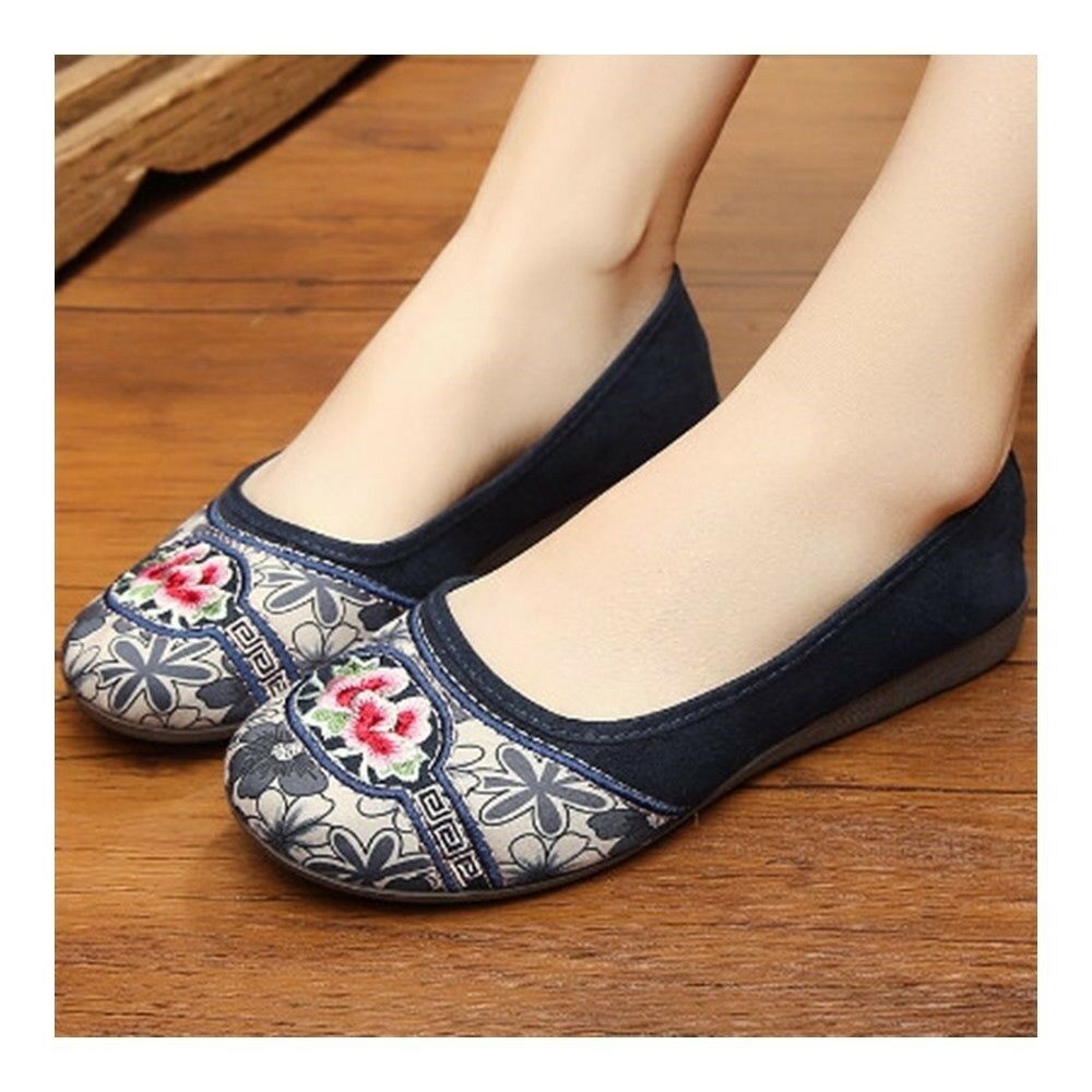 Old Beijing Cloth Shoes Casual National Style Splicing   blue