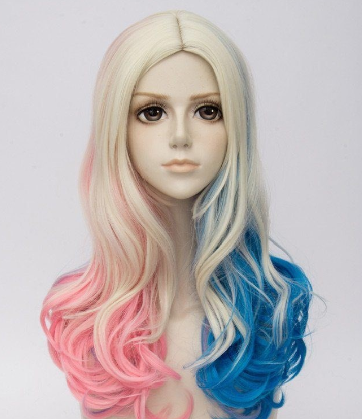 Suicide Squad Harley Quinn 3 Tone Color Wave Curly Cosplay Wig