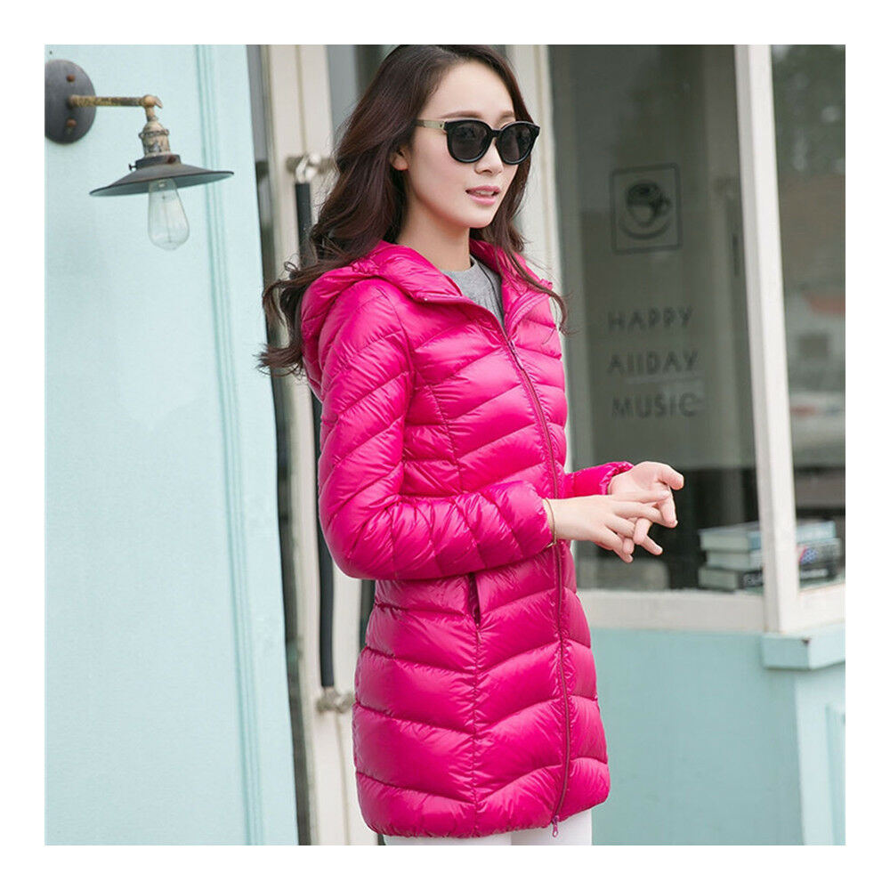 Light Thin Down Coat Woman Middle Long Hoodied