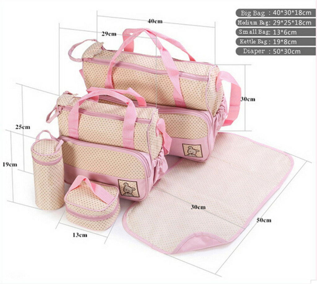 Hot 5pc Baby multifunction Changing Diaper Nappy Mummy Mother Handbag Bags